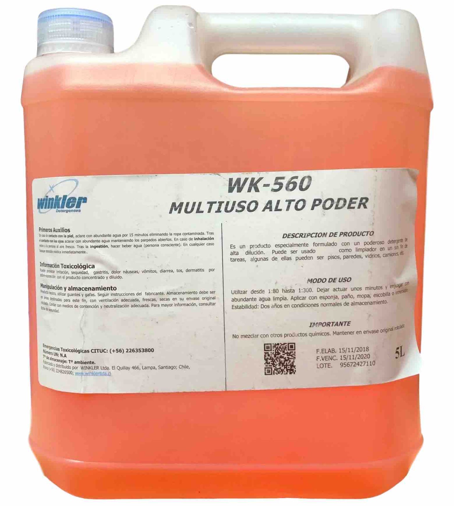 Detergente multiuso alto poder Winkler WK-560 F 5 litros desde 4 unidades